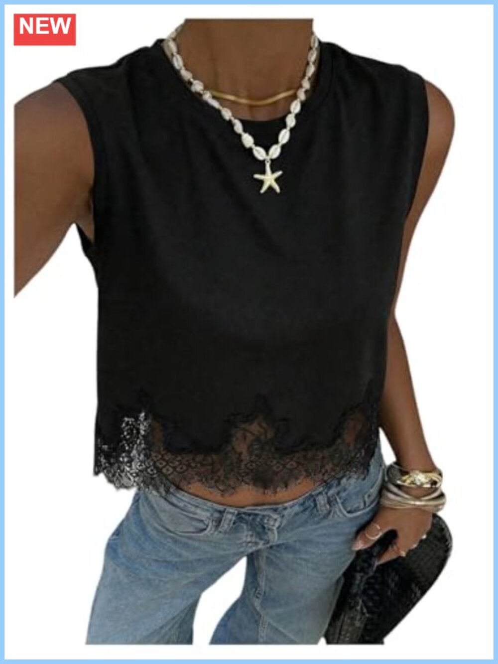 Elegant Lace Trim Sleeveless Tank Top Casual Blouse Shirt